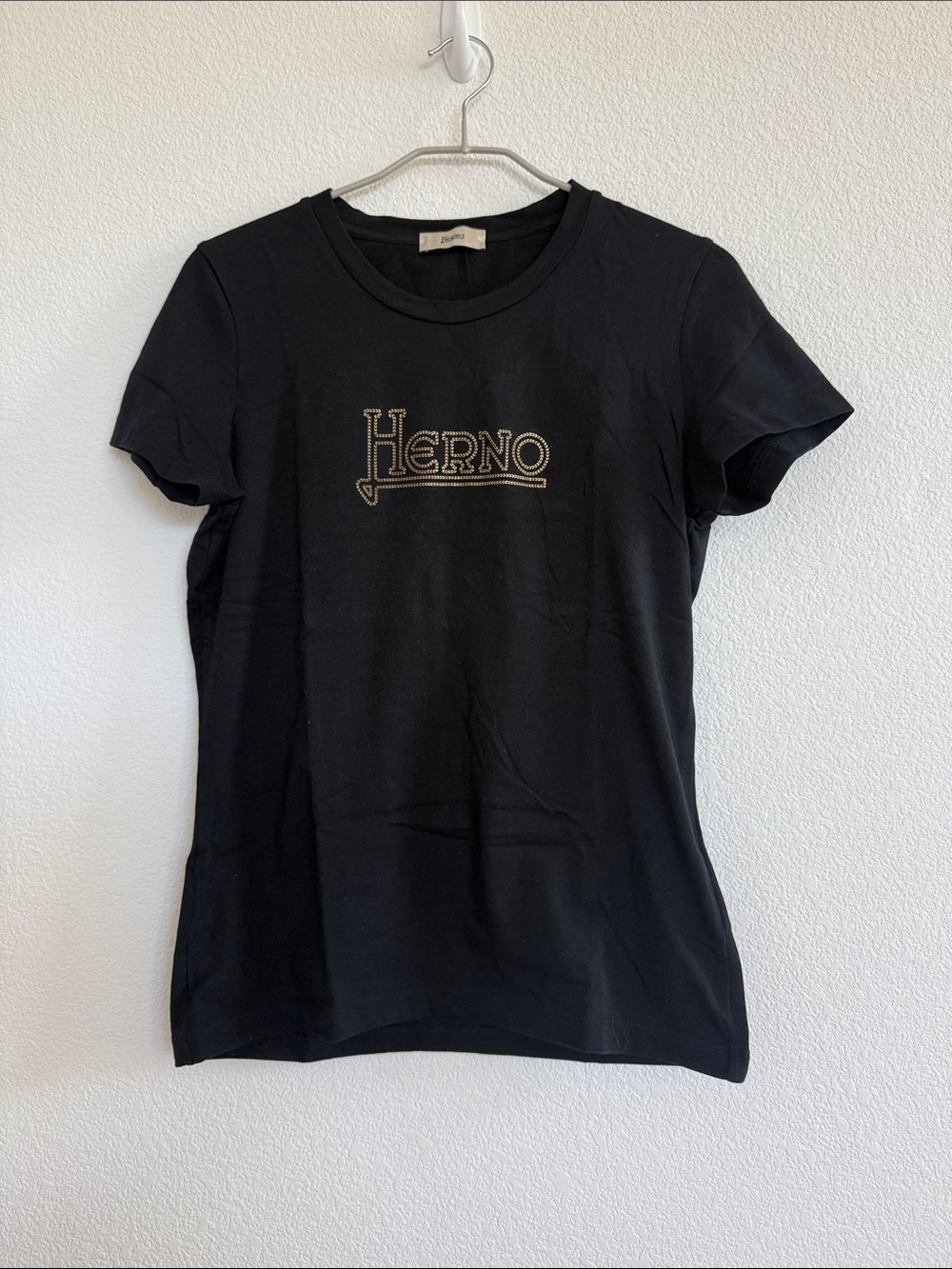 Herno Black T-Shirt with Gold Embroidered Logo